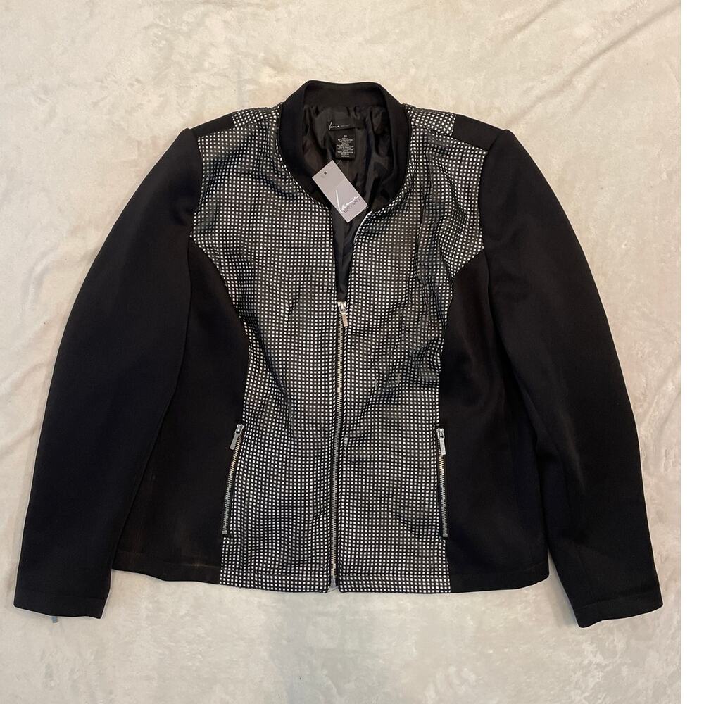 LANE BRYANT Women's Faux Leather Moto Jacket Size 20 Plus Black/White Zip Front